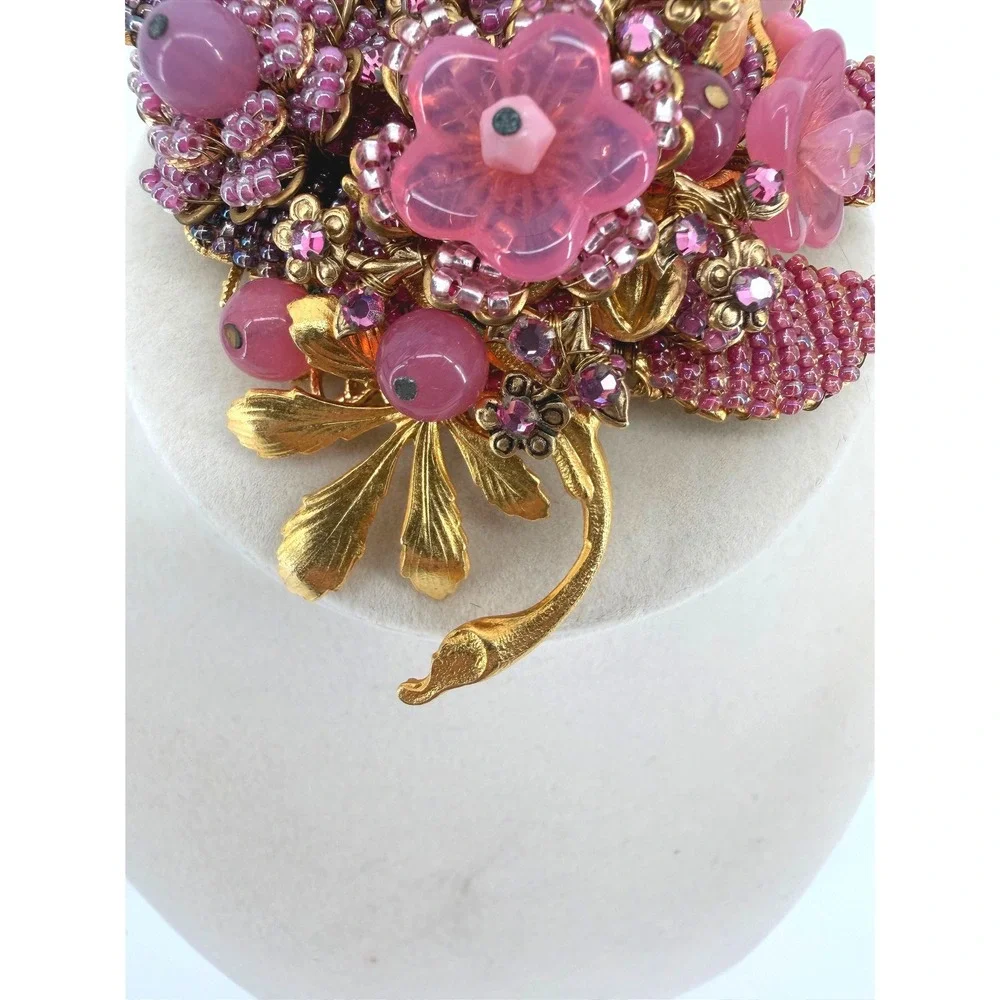 Stanley Hagler NYC Ian St Gielar Pink Floral Beaded Brooch Vintage Statement Pin